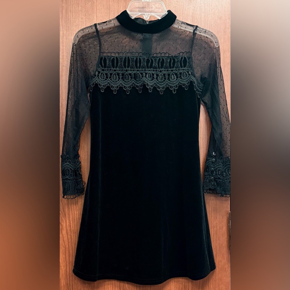 Black Lace Yoke Velvet Girls' Formal Dress bonpoint